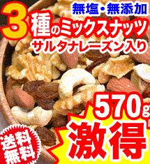 [50％オフ]無添加・無塩ミックスナッツ570g 送料0円